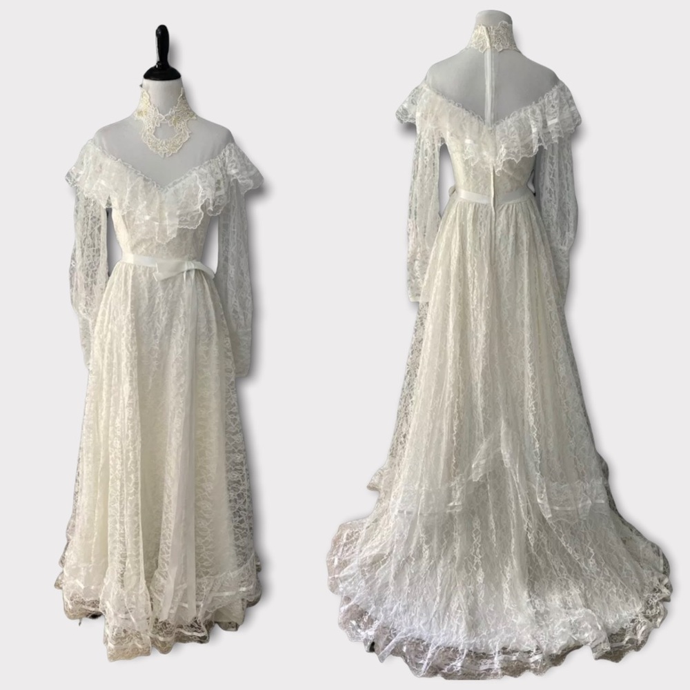 Early 1970s Vintage Lace Wedding Dress